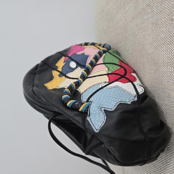 Vintage Leather Bag Statement Abstract Multi Color Shoulder Crossbody Purse - Picture 3 of 10